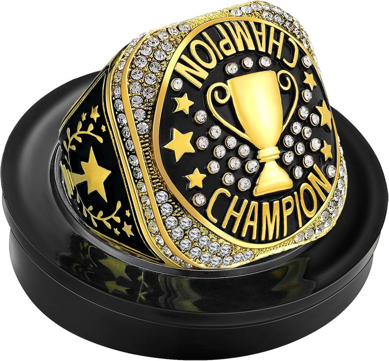 Highergo 1 PC Champion MVP Rings Baseball Soccer Basketball Volleyball Football Trophy Ring with Display Stand and Neck Chain Size 11 for Winner Tournament Award Gift - Image 1